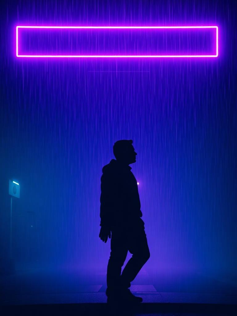Silhouette in neon rain — cinematic Malayalam movie poster edit